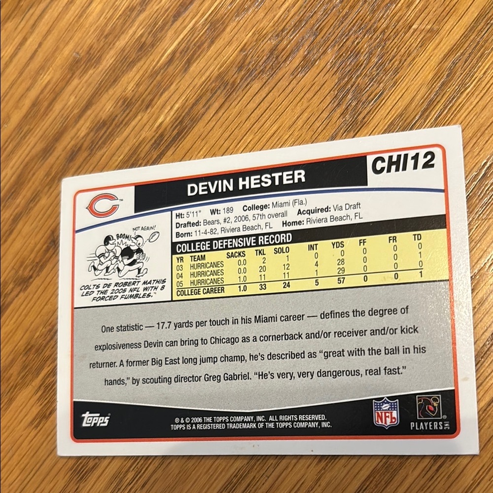 Devin Hester Bears Rookie Card - Picture 3 of 3